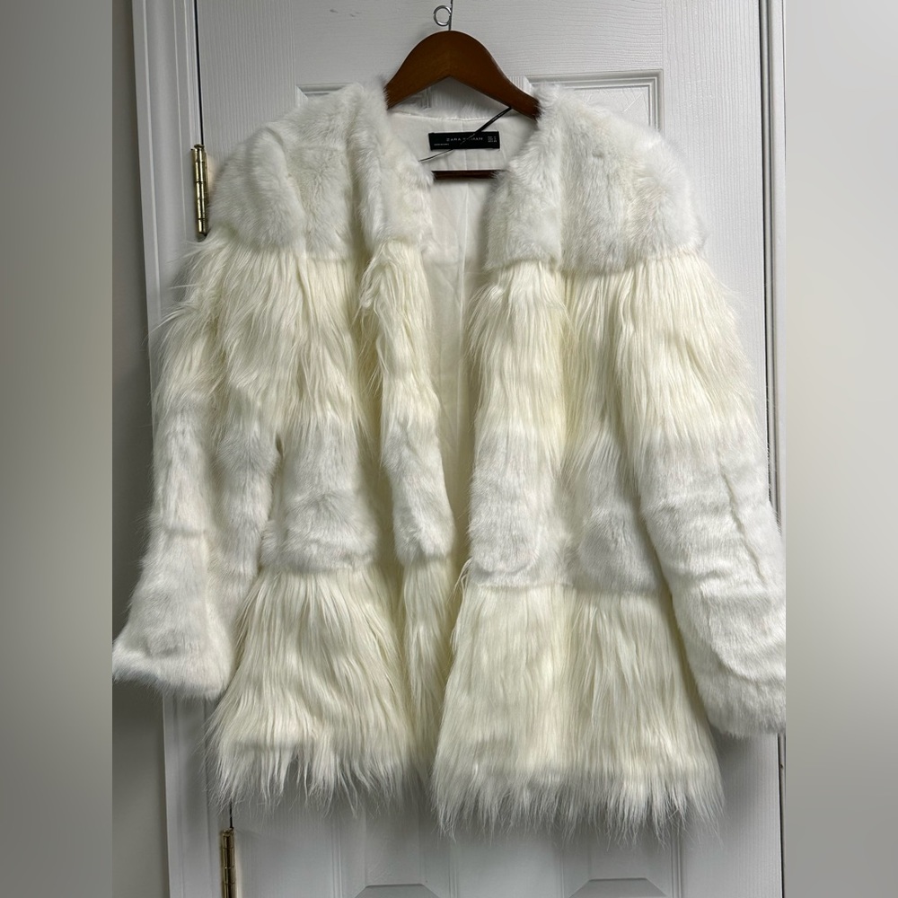 ZARA - Faux Fur Coat - White - S